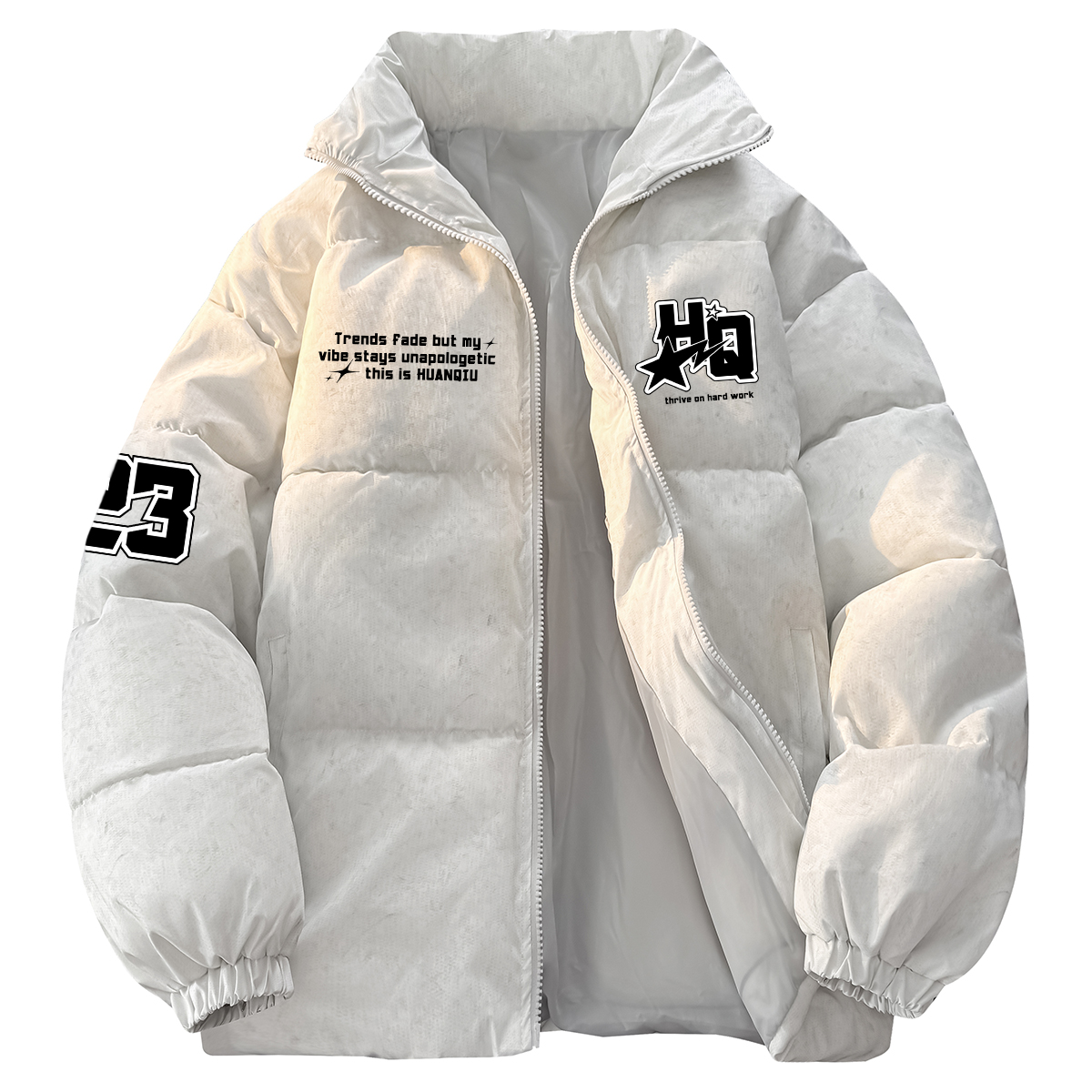 

Пуховик Unisex Stand Collar Fleece lined Padded Puffer Jacket HUANQIU, белый heather серый