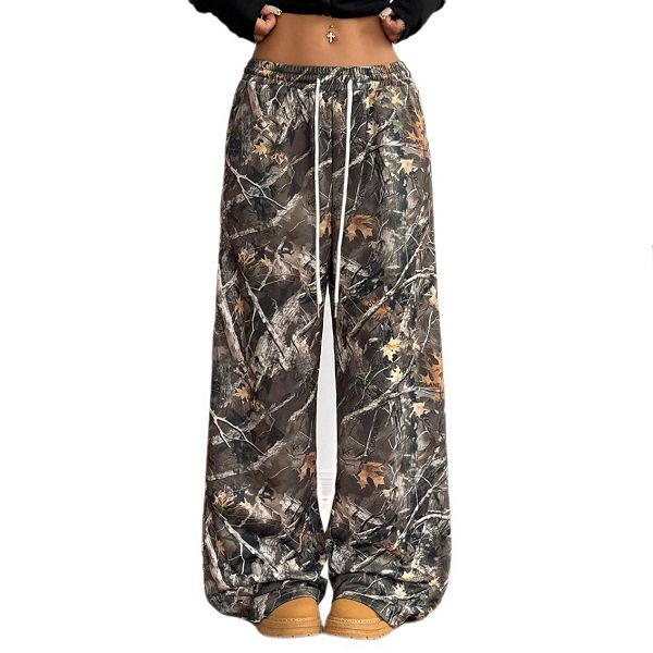 

Женские камуфляжные брюки wide leg baggy sweatpants y2k boyfriend с эластичной талией и шнурком Yesfashion