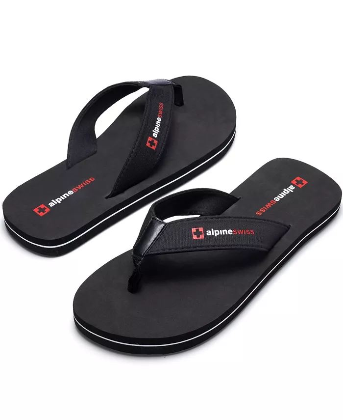 Мужские шлепанцы Flip Flops, легкие сланцы с перемычкой между пальцами. Пляжные сандалии на подошве из EVA для комфорта. Прочные шлепанцы для мужчин, повседневная обувь для бассейна и улицы Alpine Swiss, черный — фото 4