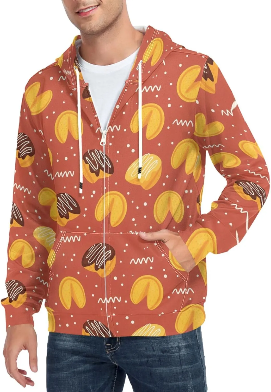 

Мужская толстовка Lucky Cookie с принтом, на молнии и с карманом CUPADA