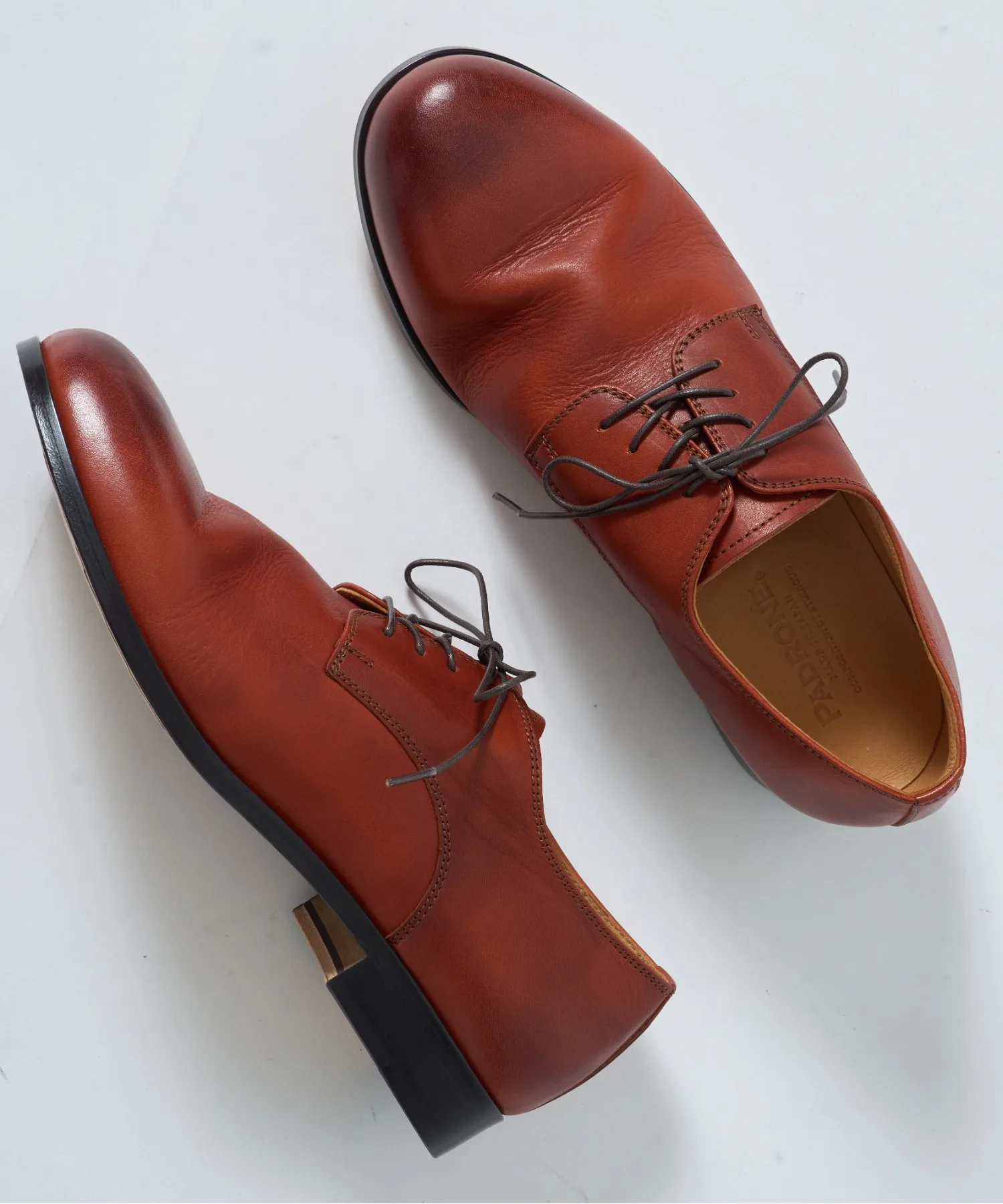 Мужские кожаные туфли DERBY PLAIN TOE PADRONE MUSEUM коричневые