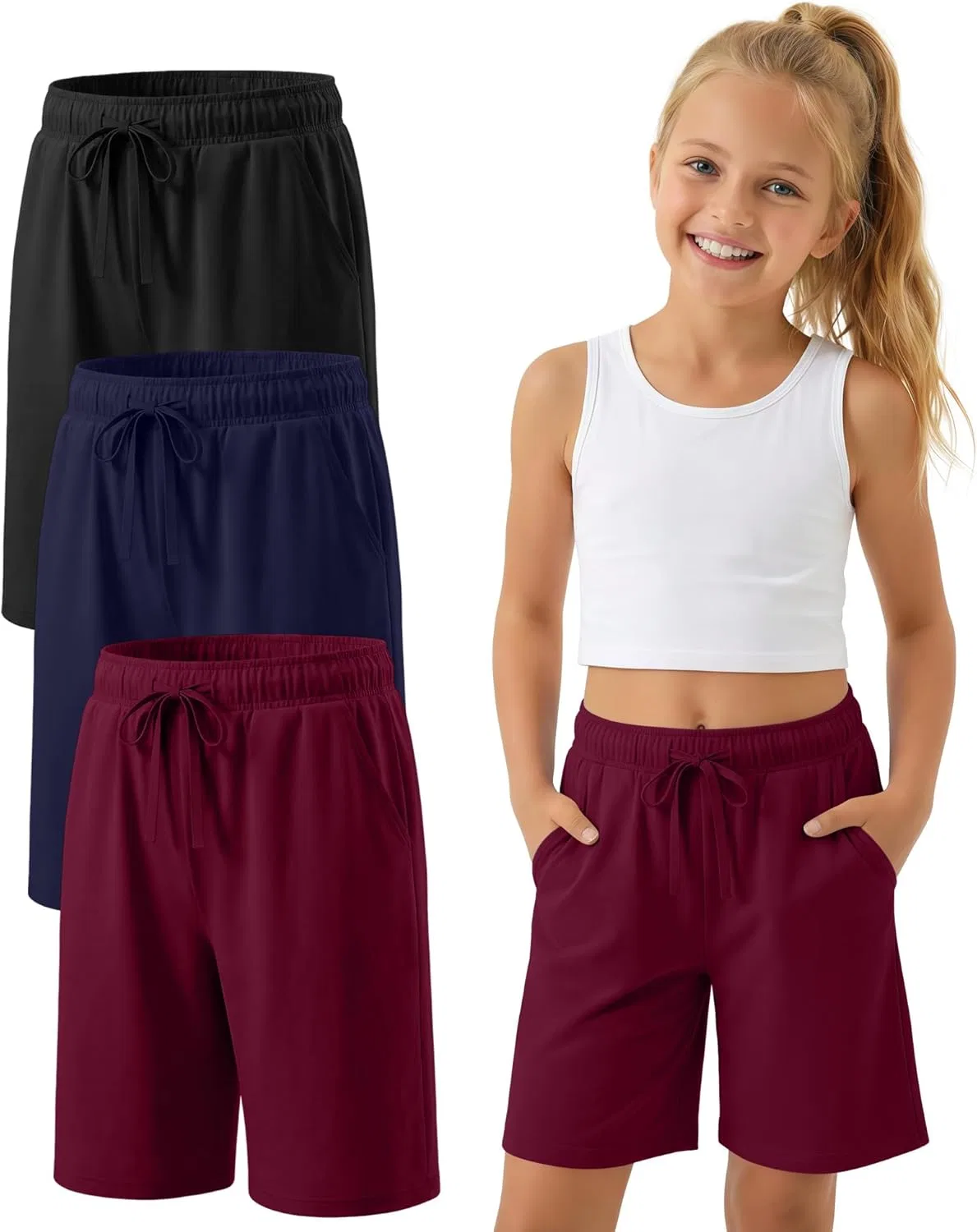 Детские бермуды, 3 шт, YooAurvox, Black, Navy Blue, Wine Red