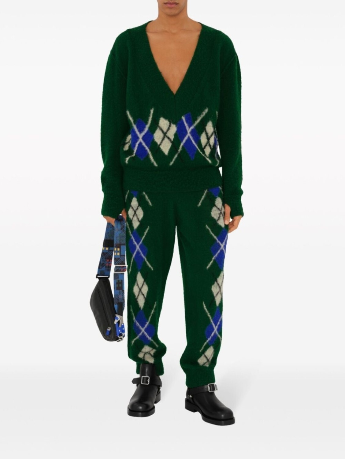 Спортивные брюки Burberry шерстяные с узором аргайл, зеленые — фото 2