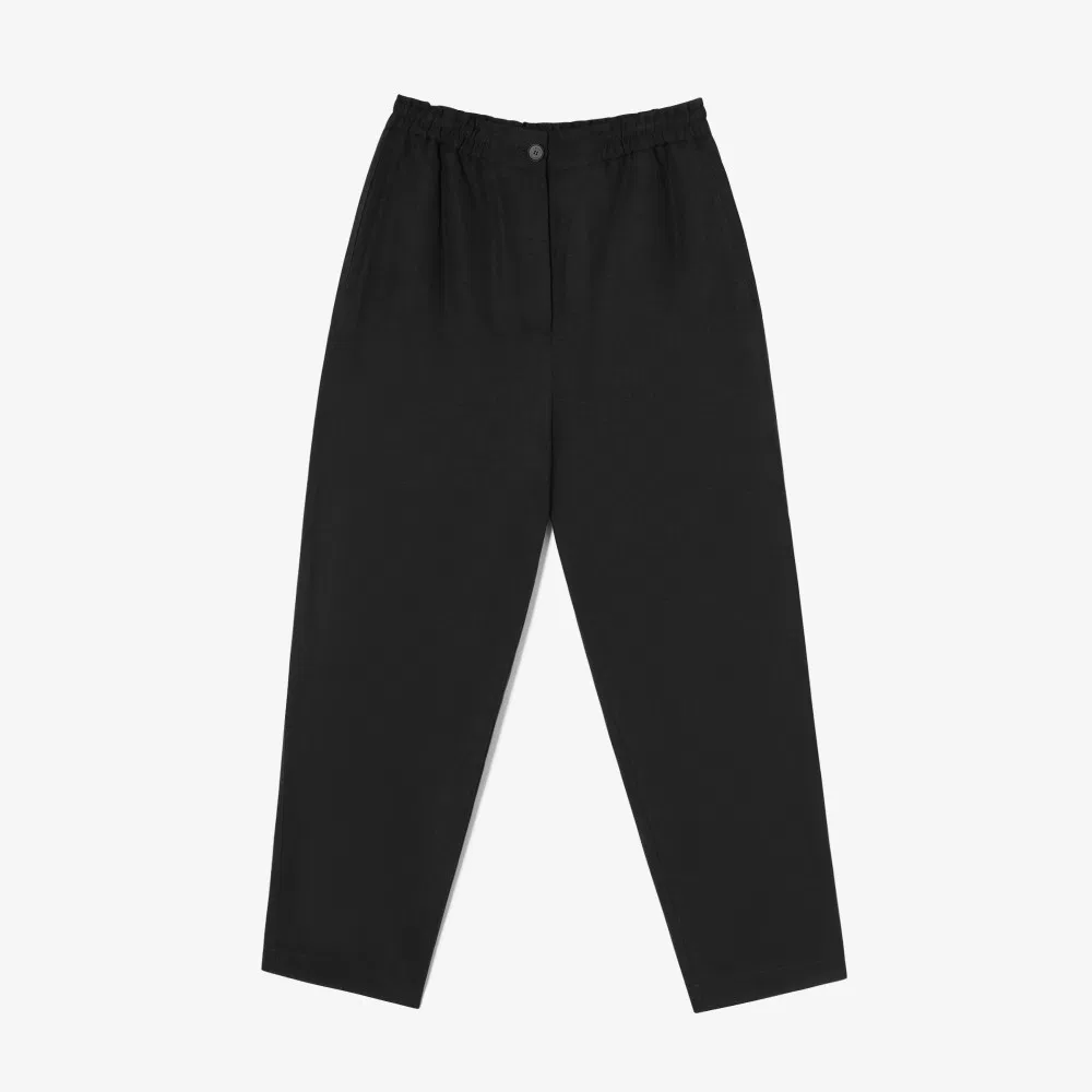 Брюки женские Lacoste New Semi-Baggy, чёрные, из тенсела и льна