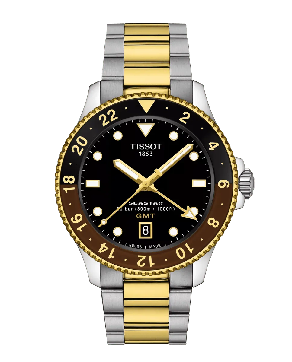 

Мужские кварцевые часы Seastar GMT из двухцветной стали Tissot, золото