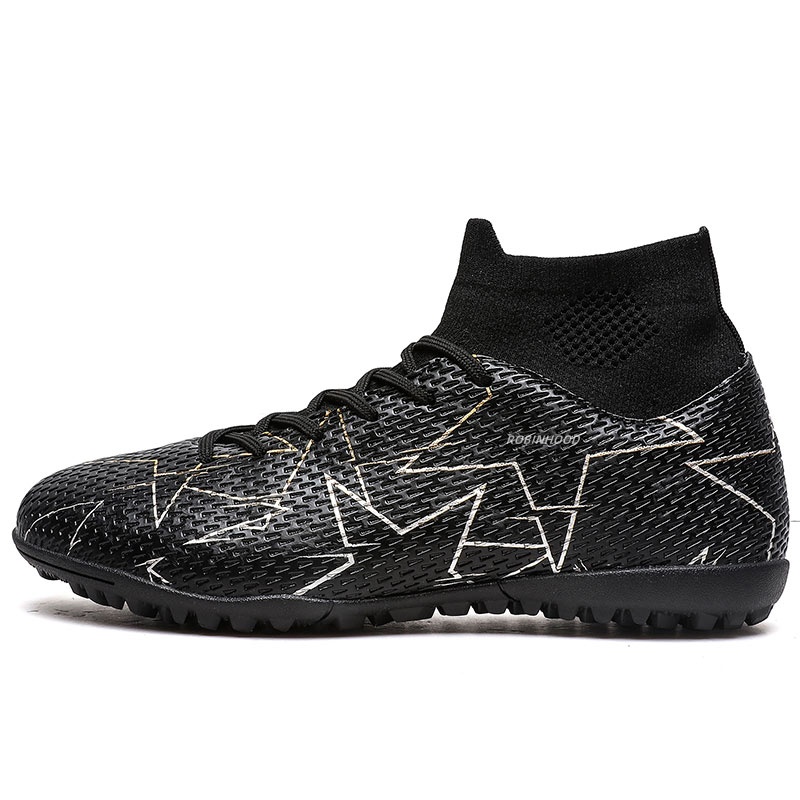 

Скользоустойчивые, износостойкие, легкие кроссовки для футбола с амортизацией и поддержкой, высокие, для детей и подростков ROBINHOOD, черный turf