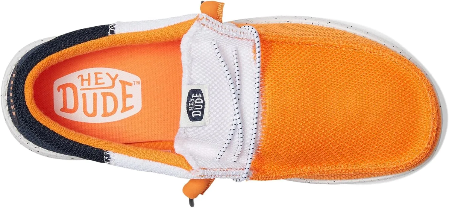 Мужские лоферы HEYDUDE Wally Tri Varsity из сетчатой ткани, белый/оранжевый — фото 2