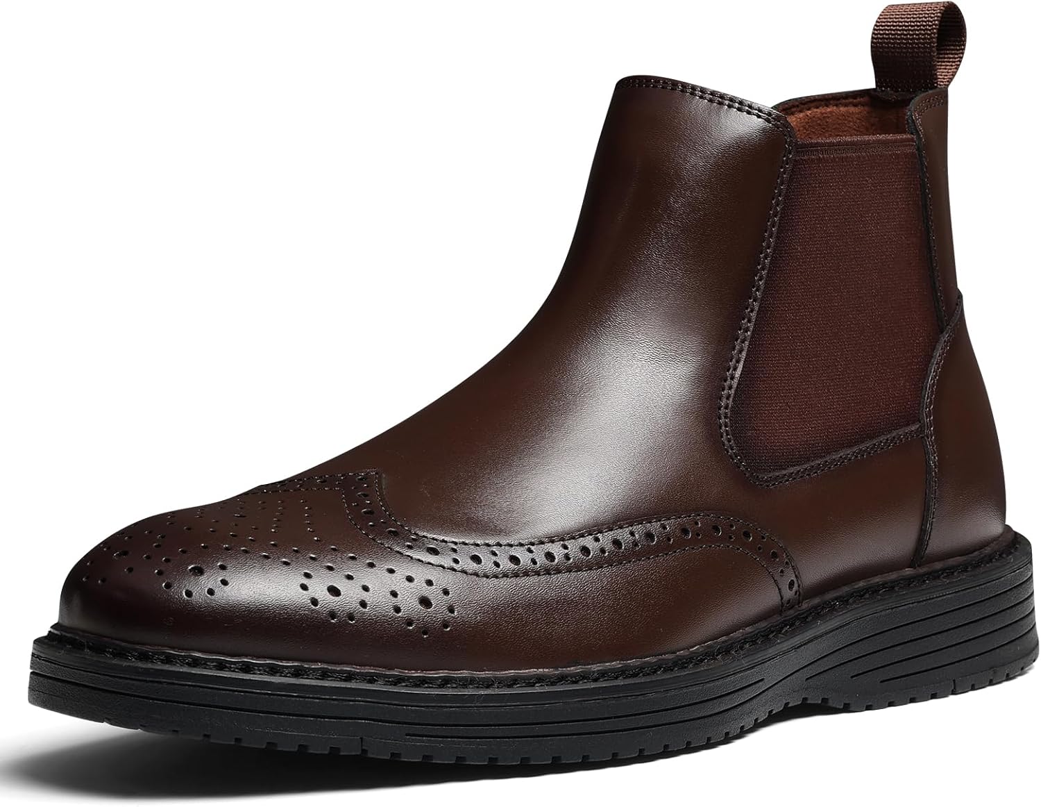 

Мужские ботинки челси из натуральной кожи, броги с перфорацией, повседневные и элегантные ботинки, удобные классические ботинки-чукка без шнурков для офиса, повседневной носки и путешествий Hantatop, коричневый