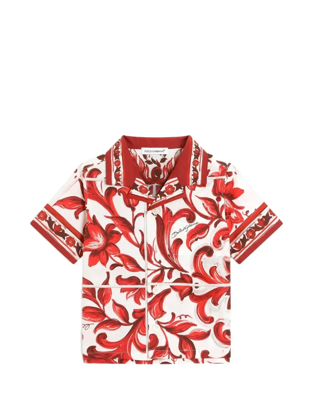 Поплиновая рубашка с принтом Majolica Dolce & Gabbana Kids, белый