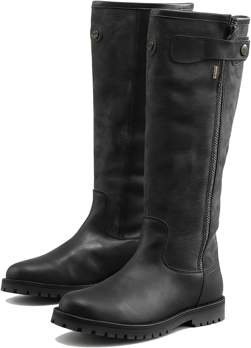 

Мужские высокие сапоги Santimon для верховой езды, с молнией сбоку, конные и мотоциклетные сапоги, регулируемый ремешок, подошва с глубоким протектором, черный