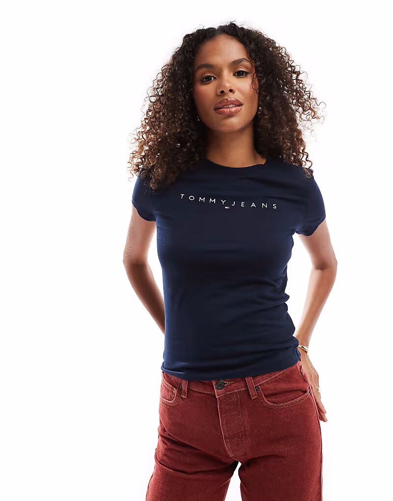

Футболка Tommy Jeans с линейным логотипом темно-синего цвета
