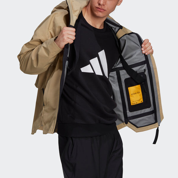 Куртка Men's adidas Myshelter Jkt Outdoor Sports Rainproof Loose Hooded Logo Khaki Jacket, мультиколор — фото 4