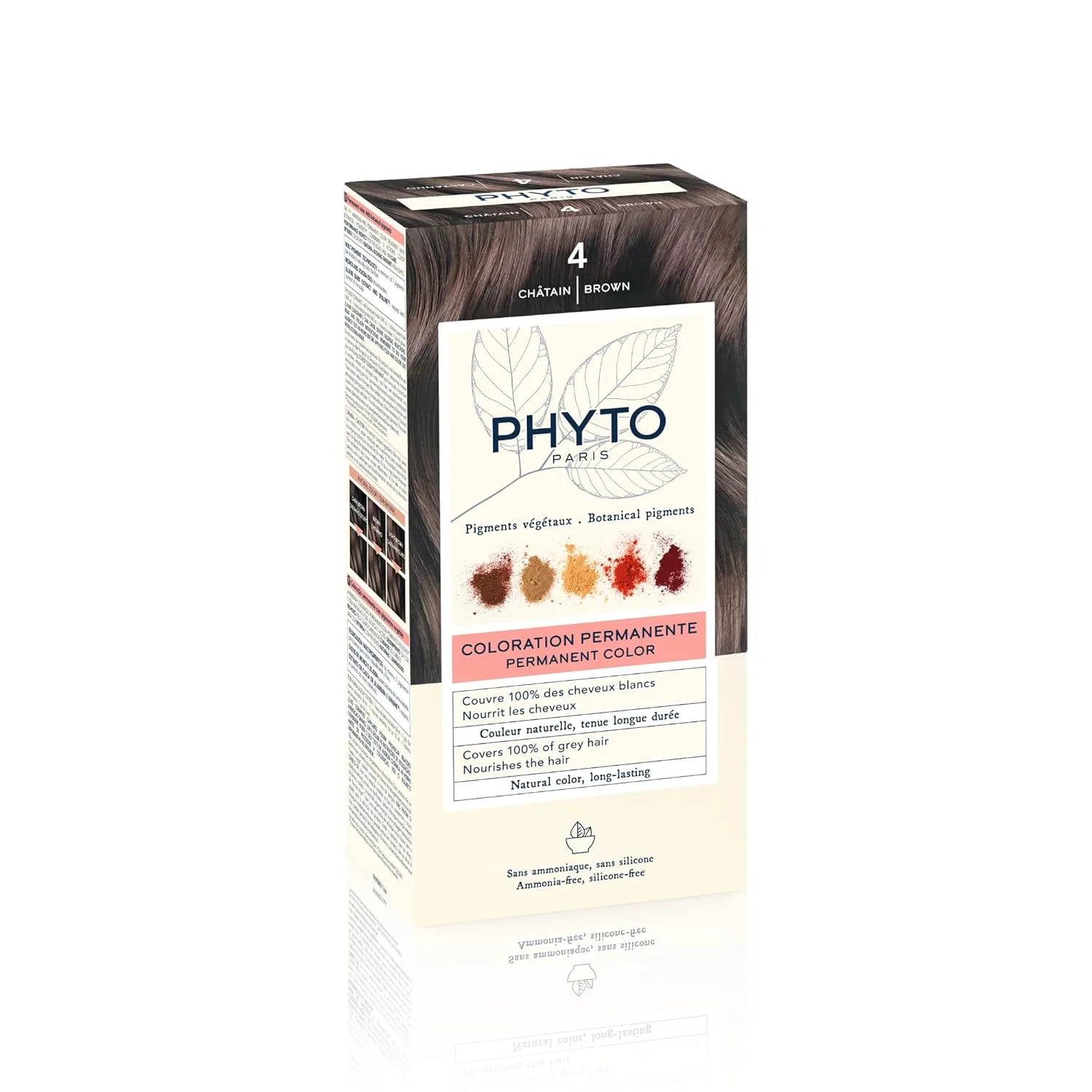 Стойкая краска для волос PHYTO Phytocolor с растительными пигментами, 100% закрашивание седых волос, без аммиака, без PPD, без резорцина, 0,42 унции. 11.91 г (1 шт.), 4 Brown