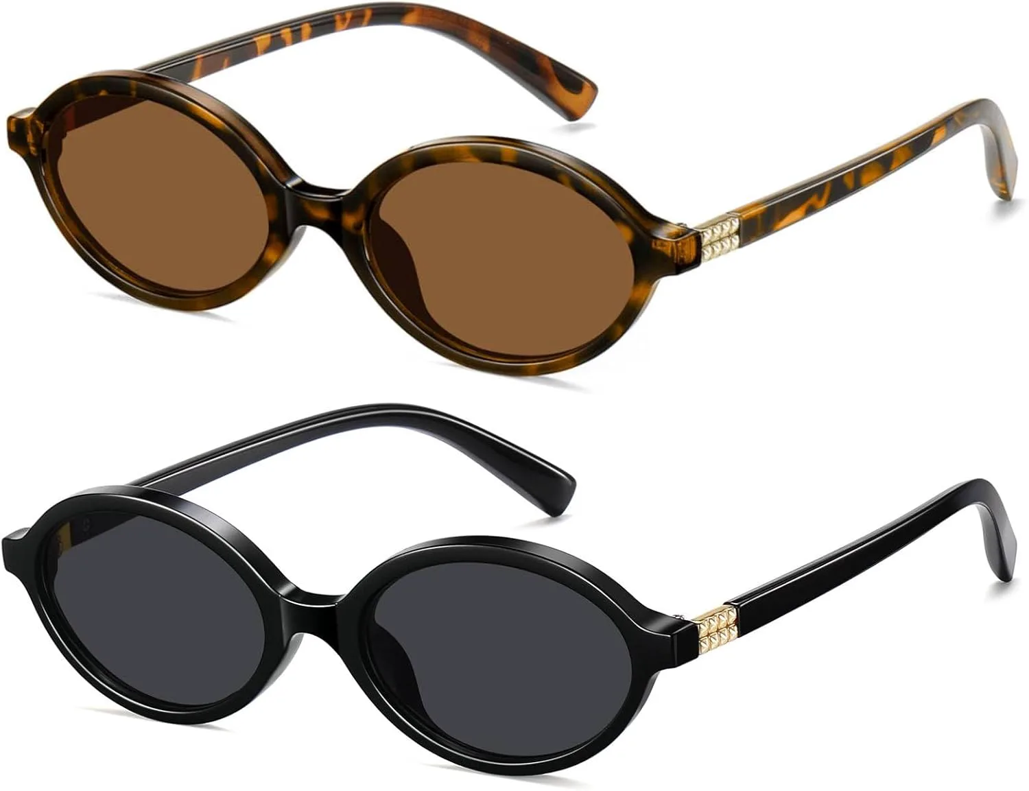 

Ретро-овальные солнцезащитные очки для женщин, модные классические солнцезащитные очки с защитой от УФ-излучения UV400 AOJINOJO, Black/Grey+tortoise/Brown