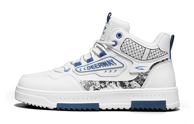 

Кроссовки DEERWAY Skateboarding Shoes Men High-top White/Blue, белый/синий