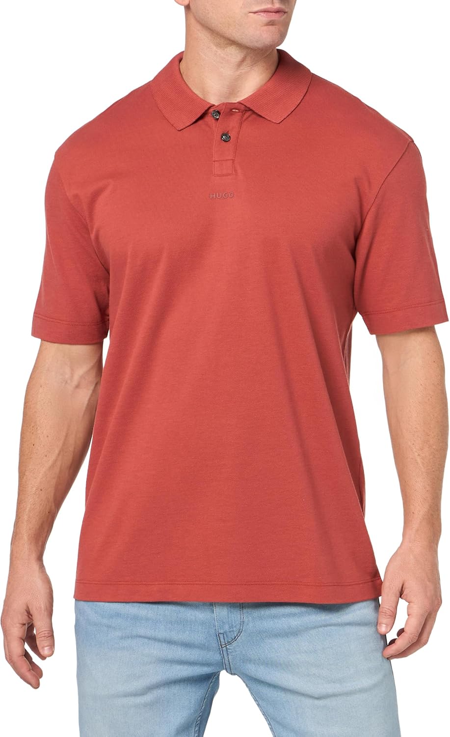 

HUGO Мужская поло с контрастным логотипом по центру, Ceramic Red, Красный, HUGO Мужская поло с контрастным логотипом по центру, Ceramic Red