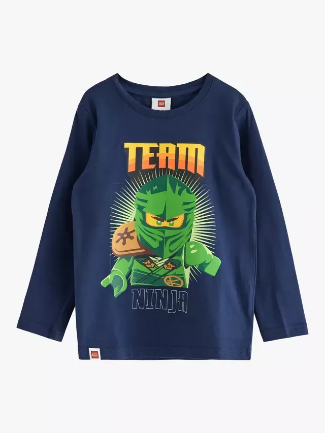 Детская хлопковая футболка с длинными рукавами Ninjago, темно-синяя Lindex — фото 4