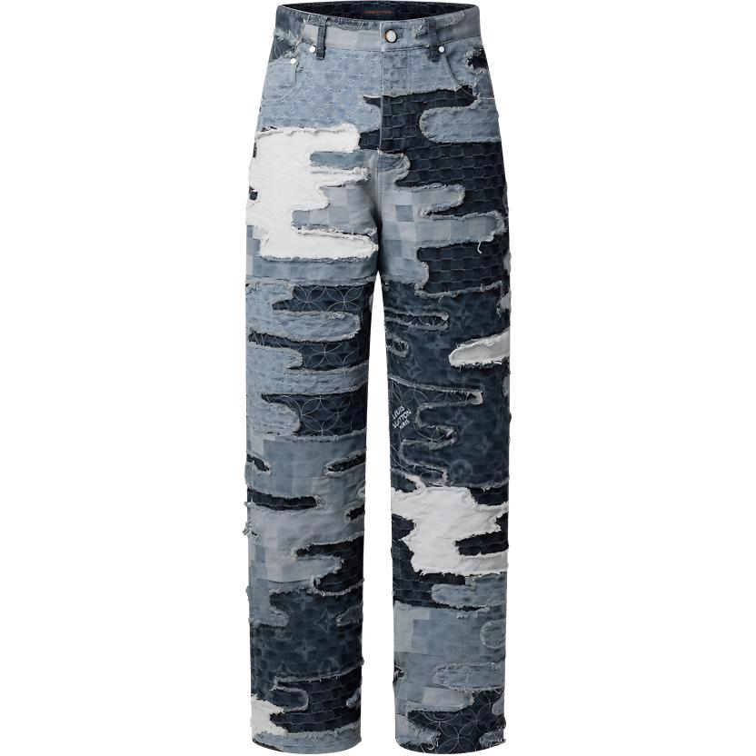 

Львовские штаны для скейтбординга из денима в стиле пэчворк LOUIS VUITTON, мультиколор