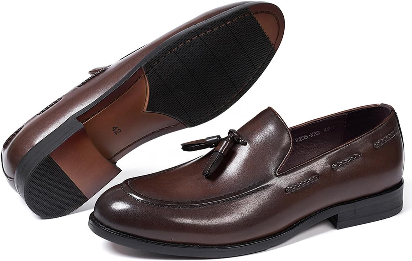 Мужские лоферы Santimon Slip On с кисточками, формальные туфли из натуральной кожи с остроконечным носком, мокасины Business Casual, для выпускного, свадьбы, пенни-лоферы, удобные модные туфли к смокингу для мужчин, коричневый — фото 3