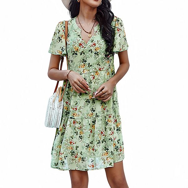 

Женское платье мини с v-образным вырезом и цветочным принтом Anna-Kaci, Green