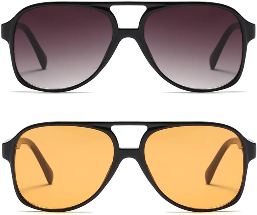 

Солнцезащитные очки Freckles Mark в винтажном стиле ретро 70-х годов для женщин и мужчин, классические большие квадратные очки-авиаторы, модные очки, 2p: Yellow & Black