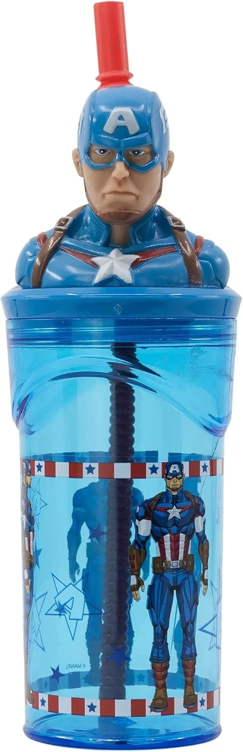 Кружка Marvel Captain America 360 мл для детей со встроенной трубочкой и 3D-персонажами Stor