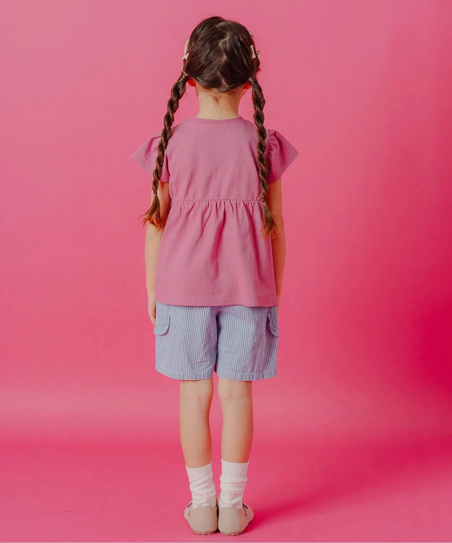 Детская футболка с рюшами и лентами Ribbon Charm Peplum T-shirt Boribon розовая — фото 4