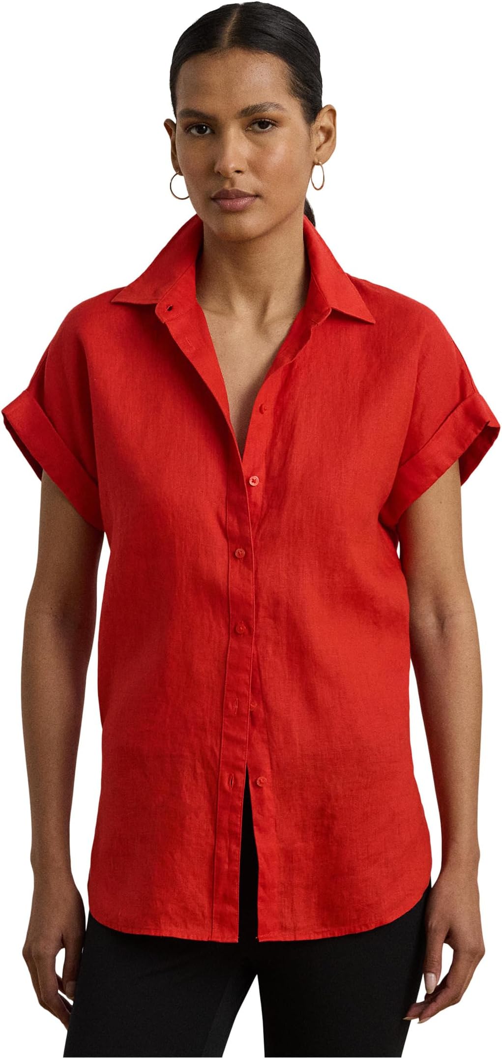 

Рубашка Lauren Ralph Lauren Relaxed Fit Linen Short-Sleeve Shirt, цвет Bright Vermilion
