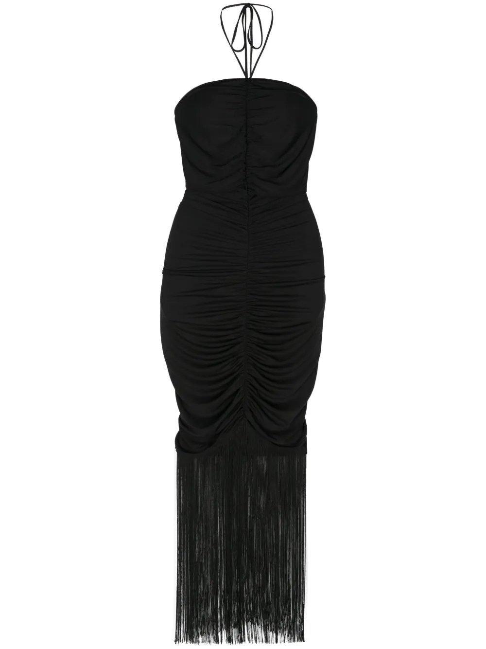 

Платье миди Rosalia с бахромой и сборками THE ANDAMANE, черный