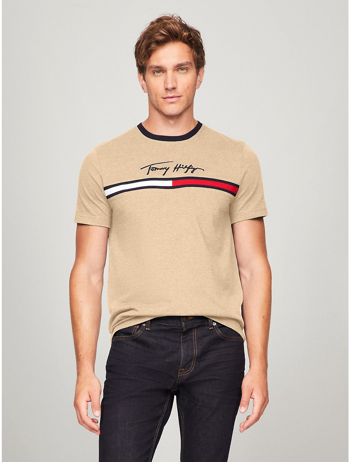 

Мужская футболка с логотипом Hilfiger Signature Flag от Tommy Hilfiger, цвет beige heather