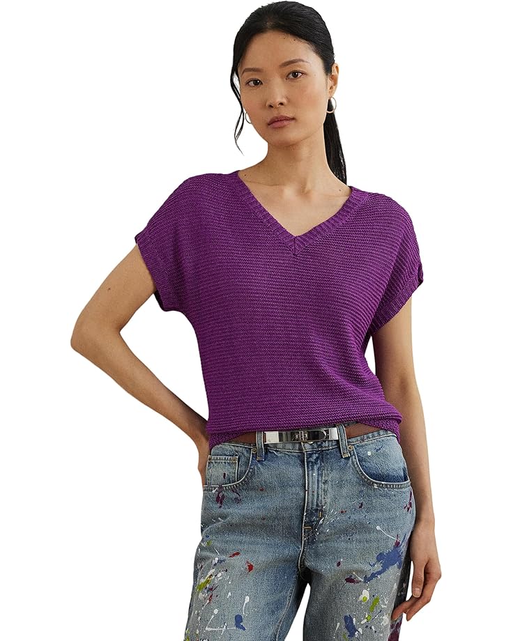 

Свитер Lauren Ralph Lauren Linen-Blend Short-Sleeve V-Neck Sweater, цвет Purple Dawn