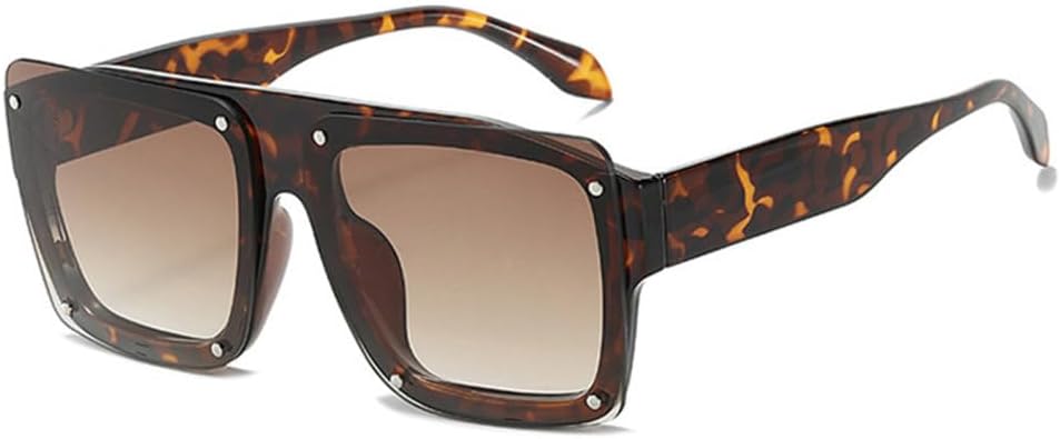 

MUTYNE Модные квадратные женские солнцезащитные очки с градиентным покрытием UV400, винтажные мужские солнцезащитные очки с заклепками в стиле панк, Leopard Tea Gradient