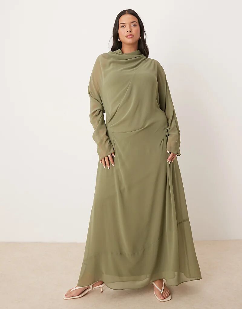 

Платье макси с высоким воротом и завышенной талией ASOS DESIGN Curve цвета хаки Asos Curve