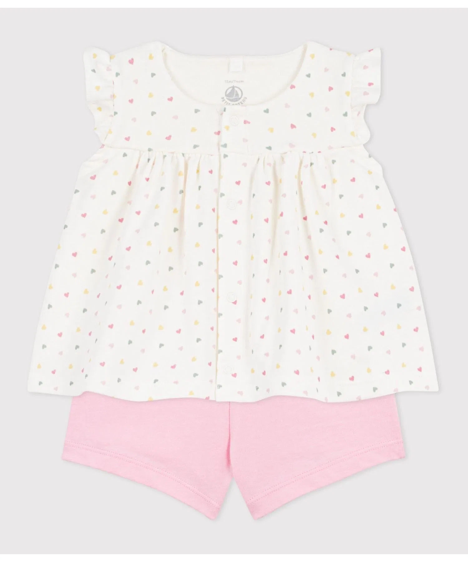 Детский комплект с сердечками Petit Bateau футболка и шорты розовые — фото 2