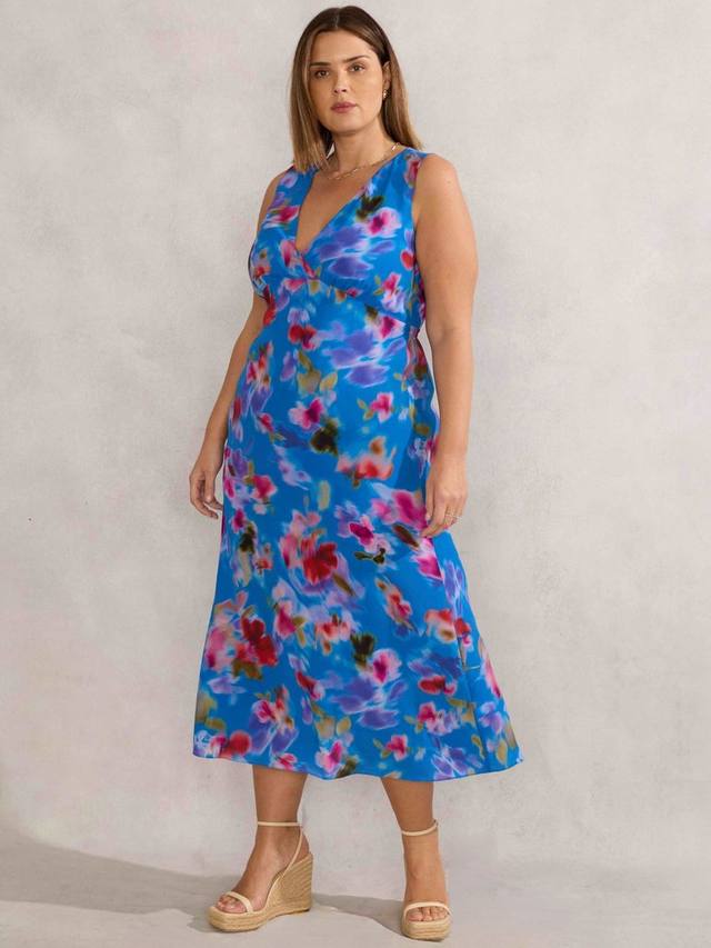 

Платье Curve Blurred Floral без рукавов Live Unlimited, Blue/Multi