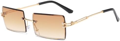 

Винтажные модные солнцезащитные очки для женщин, без оправы, прямоугольной формы, с градиентным покрытием, защитой от УФ-излучения UV400, для летних путешествий MTZJH, Gold Tea