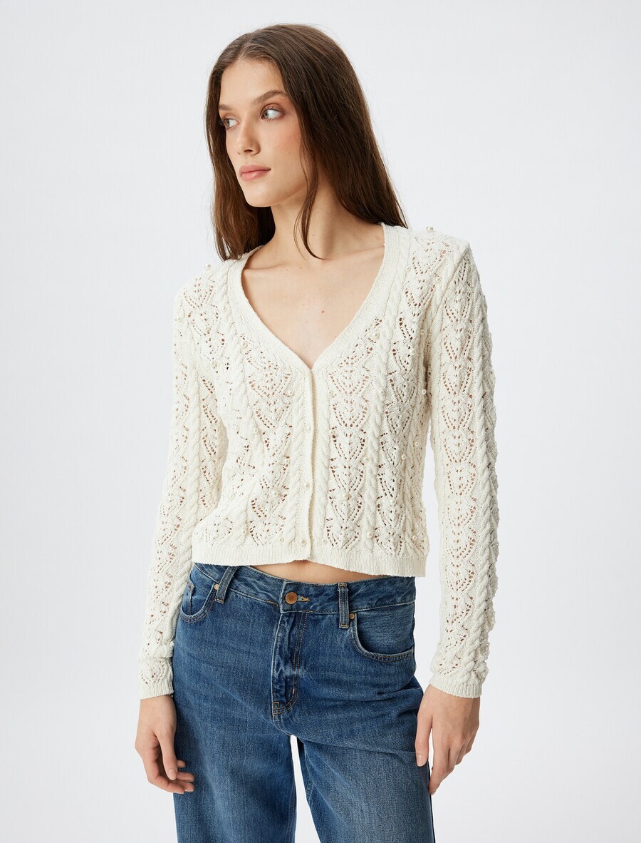 

Вязаный кардиган Koton Knit Cardigan, экрю