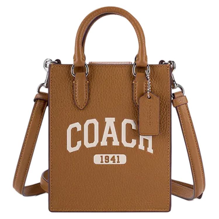 

Кожаная плечевая сумка через плечо, миниатюрная женская сумка светло-коричневая COACH