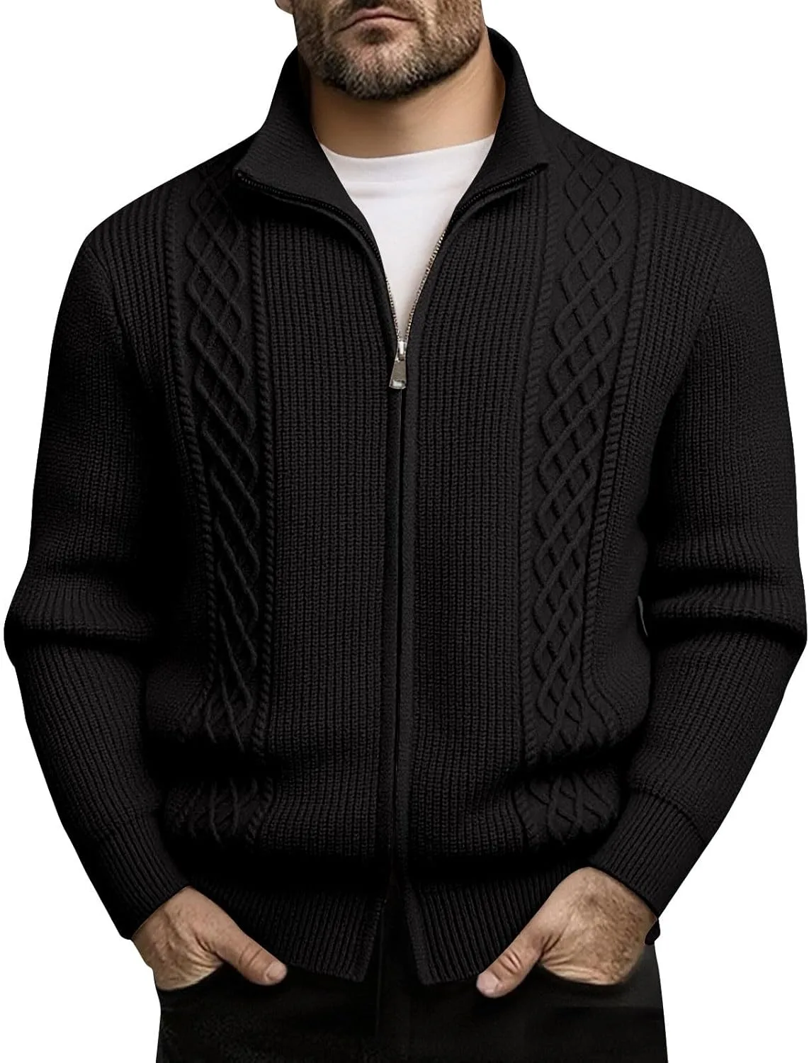 

Мужской кардиган на молнии — Slim Fit, плотная вязка с воротником-стойкой