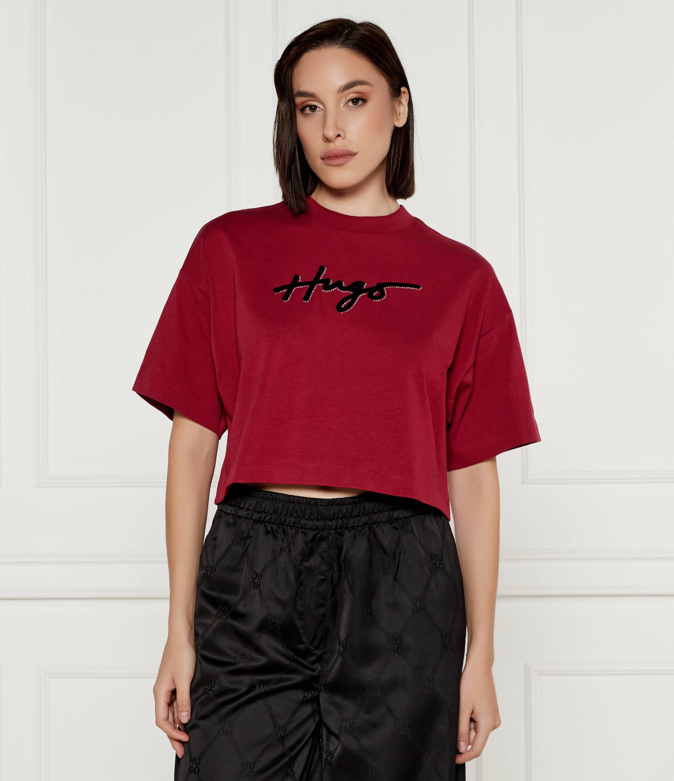 

Футболка HUGO Cropped Fit, бордо