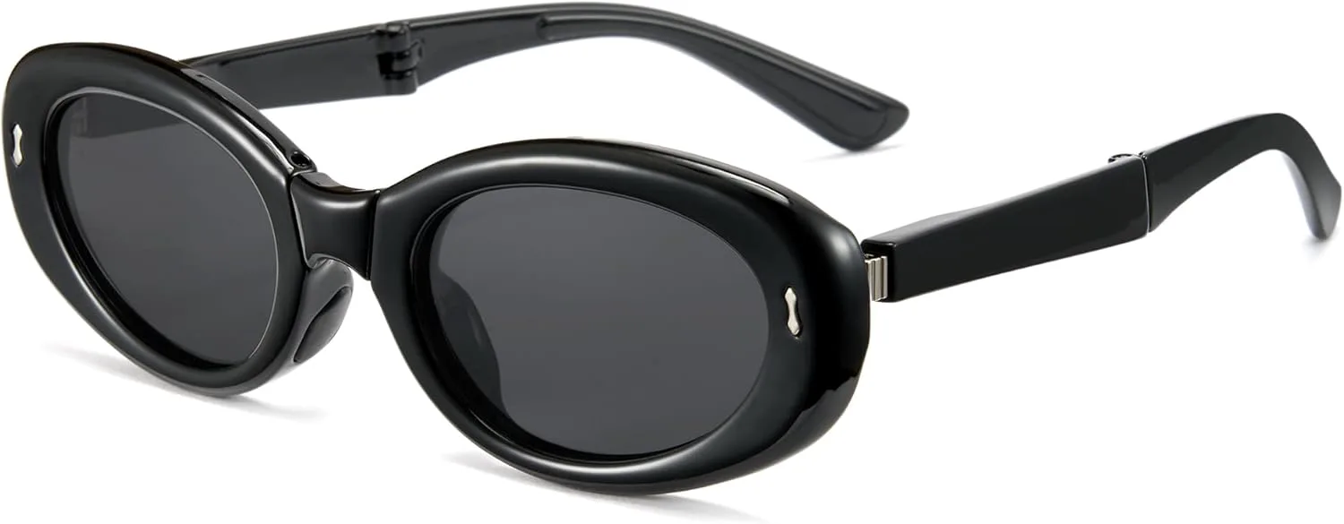 

Солнцезащитные очки Cyxus Retro Oval Foldable Polarized Sunglasses Women 90s Cat Eye Vintage UV400 Travel Driving Beach P1182, 00-black Lens Black Frame P1182