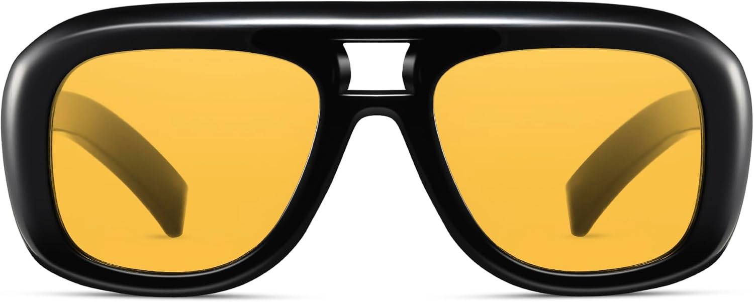 

Модные солнцезащитные очки-авиаторы большого размера для женщин и мужчин, в ретро-стиле, с толстой квадратной оправой, защита от УФ-излучения UV400, CS014 Cesunies, Black Frame/Orange Lenses