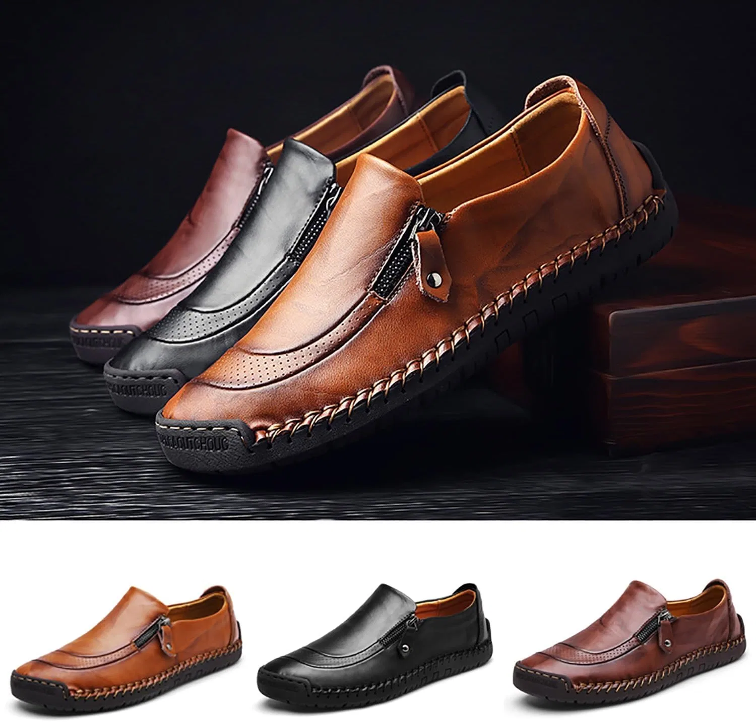 Лоферы мужские с боковой молнией, легкие, повседневные, Light Brown DAO-UPPSE — фото 3