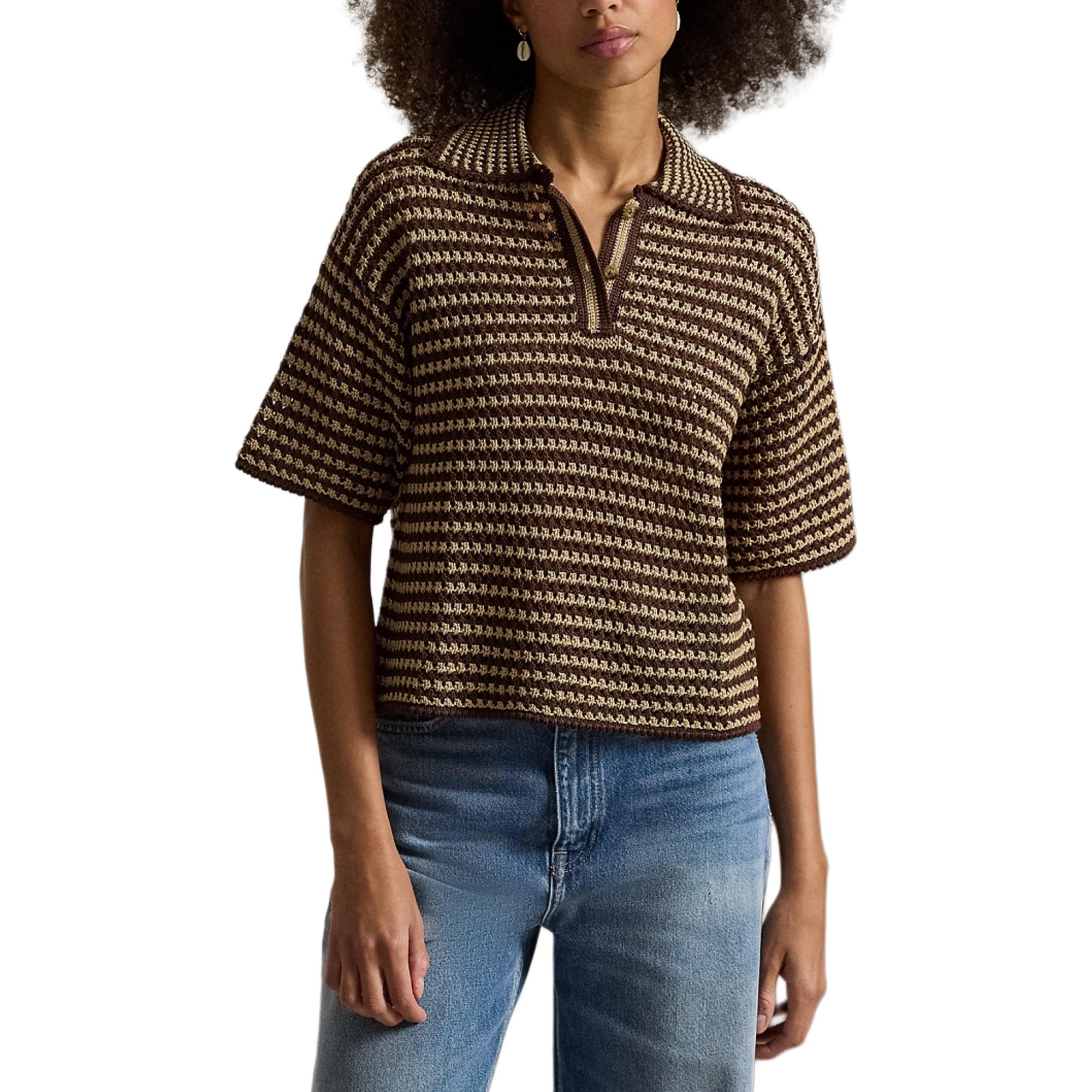 Женская поло Polo Ralph Lauren, chocolate stripes — фото 4