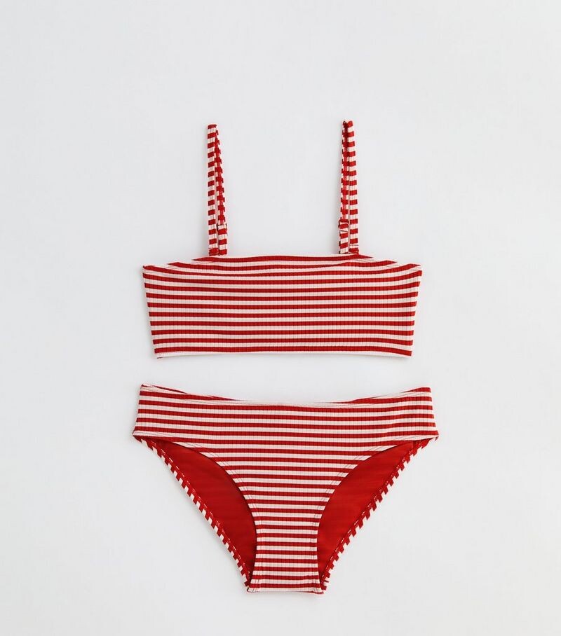 

Комплект бикини-бандо с красной полосой для девочек New Look, красный