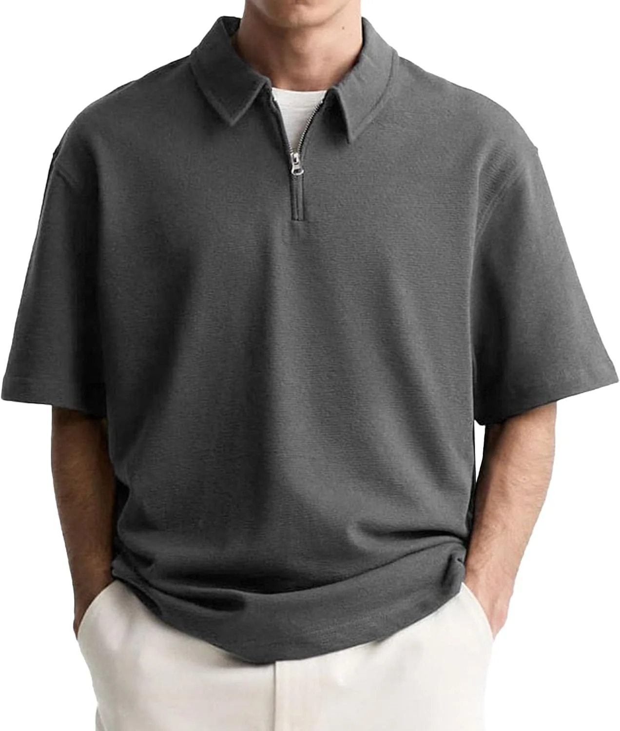 

Мужская базовая футболка с четвертью молнии, дышащая, свободного кроя Aosufei