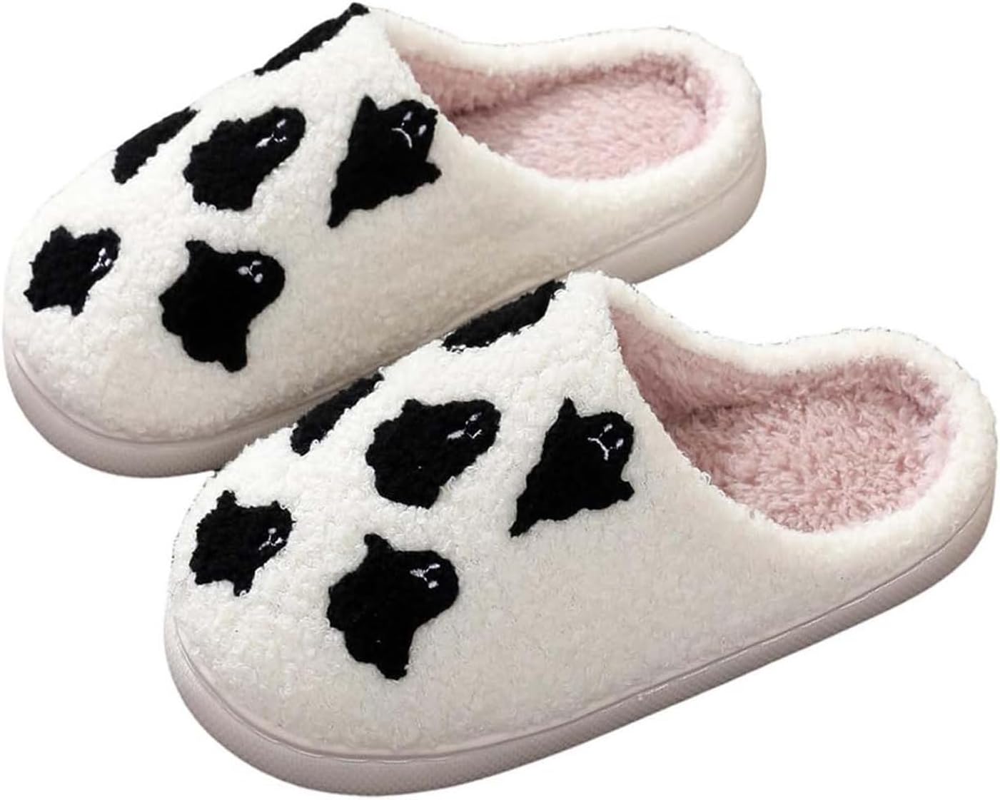 

Домашние тапочки на Хэллоуин для женщин и мужчин, нескользящие, теплые, пушистые, с меховой подкладкой, из мягкой плюшевой ткани с эффектом памяти, для зимы, дома и на улице, модные, с оригинальным рисунком Призрачного лица Lghlmcl, белый