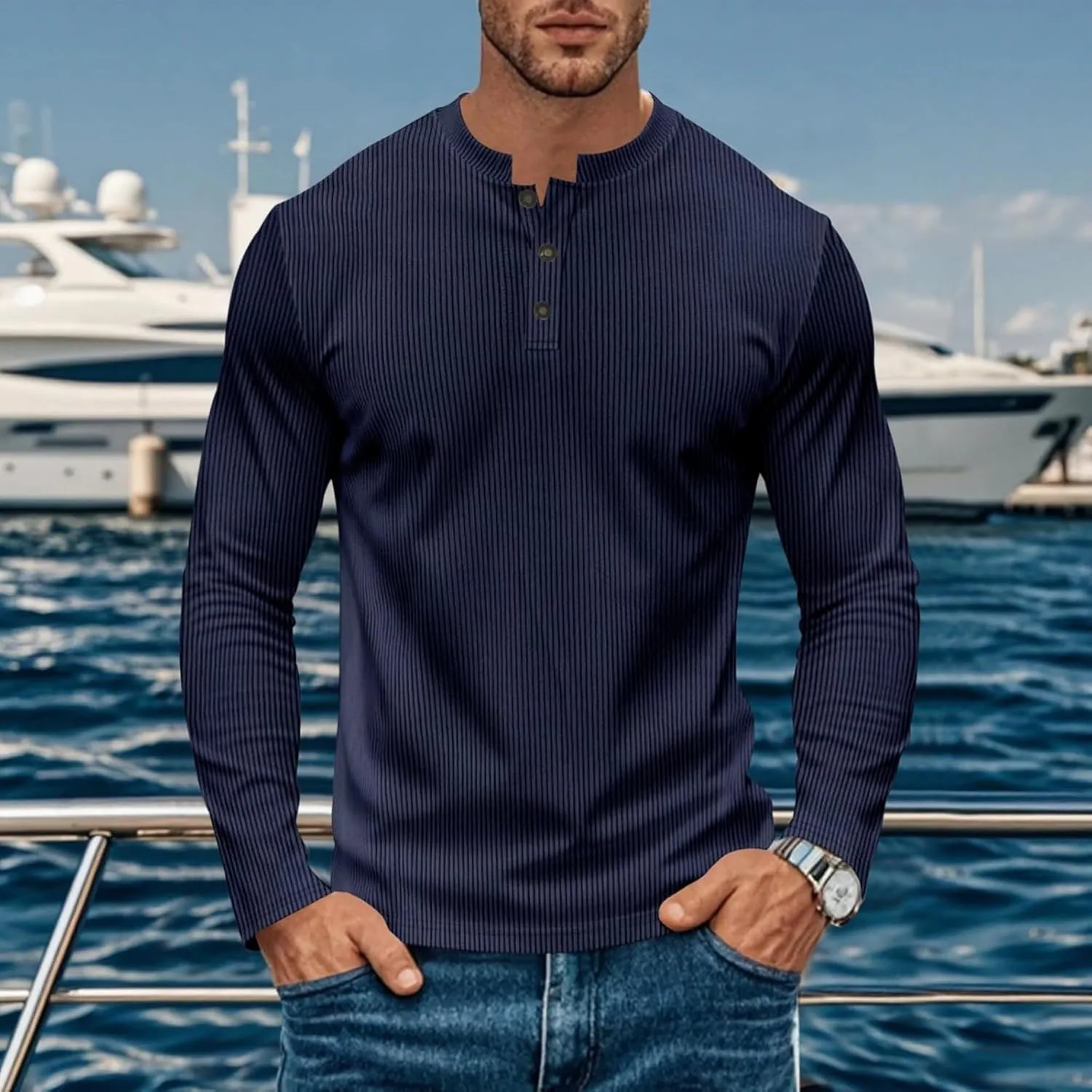 Мужская футболка с длинным рукавом Henley — быстросохнущая и дышащая — фото 2