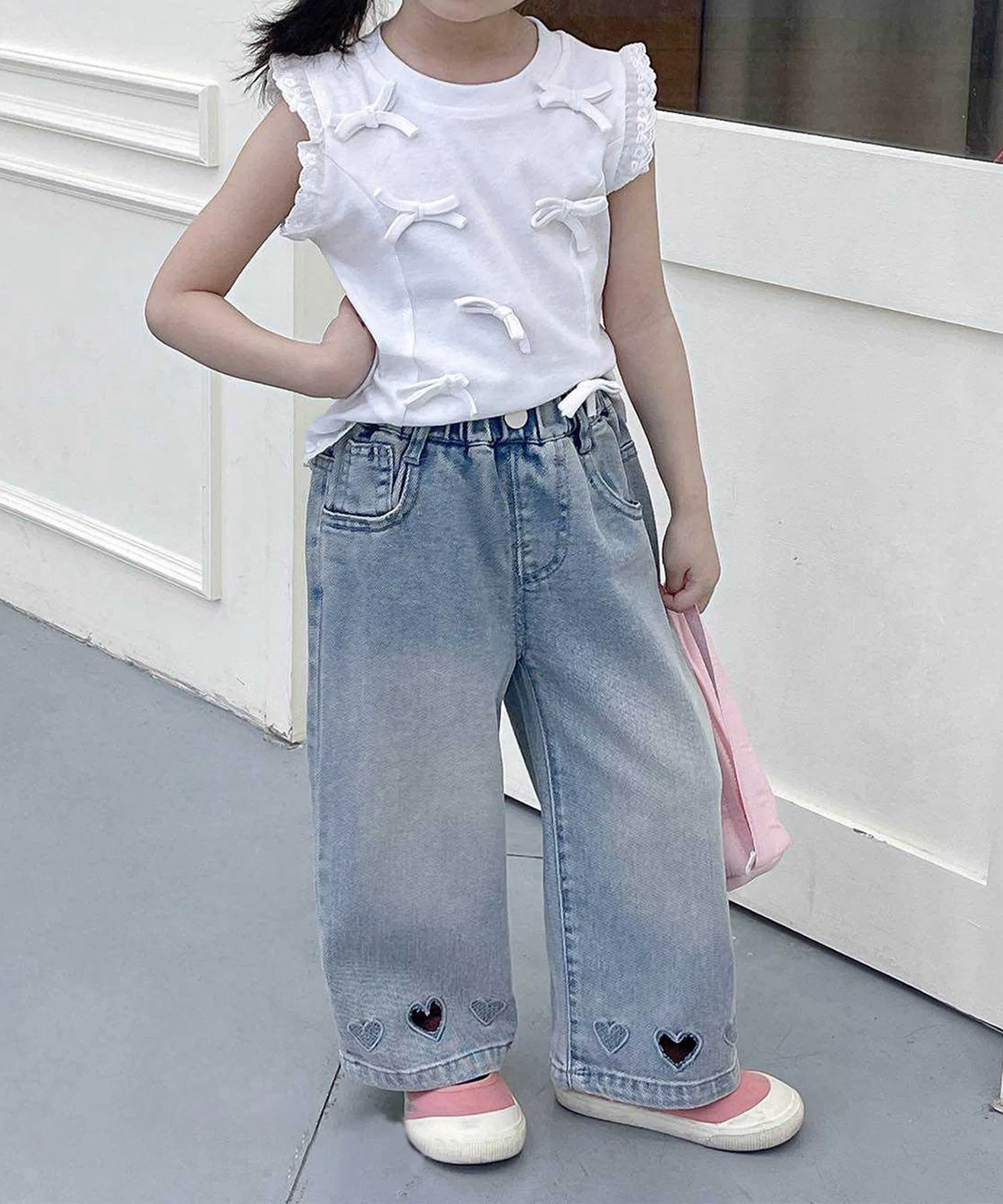 【aimoha-KIDS-】Вышитые джинсовые брюки — фото 2