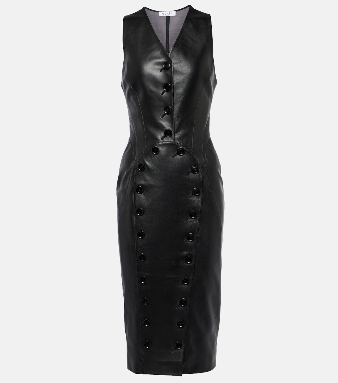 

Кожаное платье миди Alaïa, черный